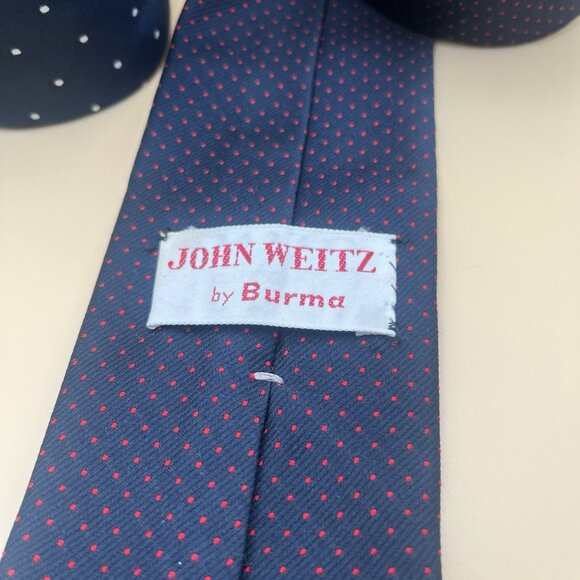Vintage John Weitz By Burma Men’s Wear Navy Blue Neck Tie Polka Dots Set Of 2 - Picture 3 of 6